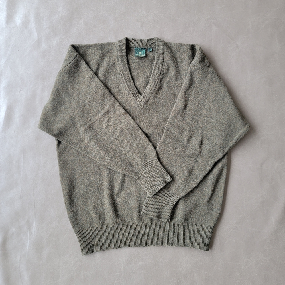 100% Lambswool, Vintage Nordstrom, V Neck Sweater, Dark Green, Men's Large, 80s